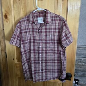 American Eagle Shirt Mens Medium Red Plaid Casual Button Up Short Sleeve